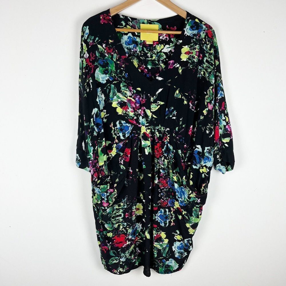 Maeve for Anthropologie black floral batwing sleeve mini dress size Medium​​​​